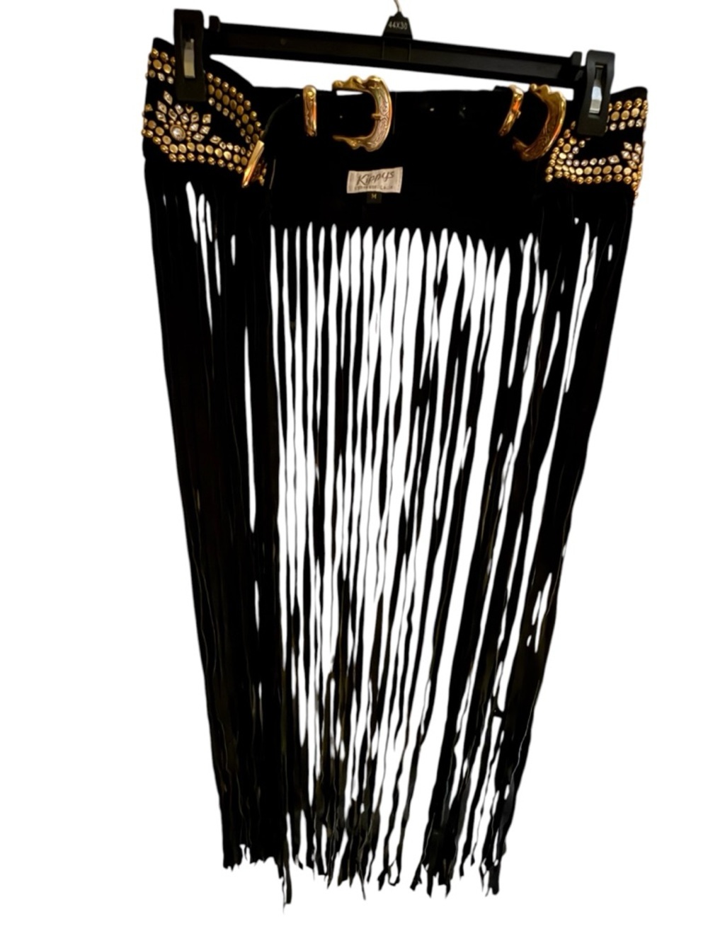 Kippy’s Fringe Belt Black Gold Studded Crystal Western Double Buckle M